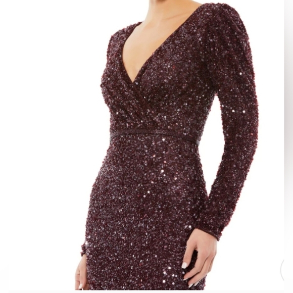 MAC DUGGAL 5510 Sequined Surplice Longsleeve Gown Mahogany Sz 8 NWT - Picture 4 of 10